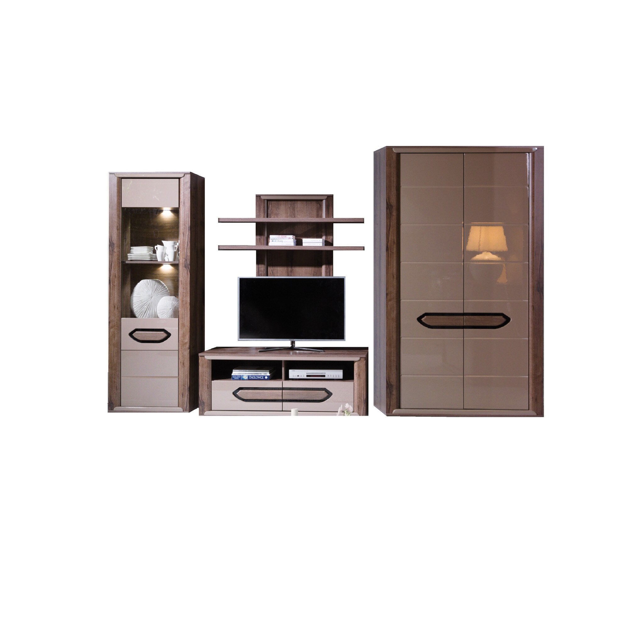 Biblioteca Cliff B, CB, culoare Cappucino/Nuc, LED-uri incluse