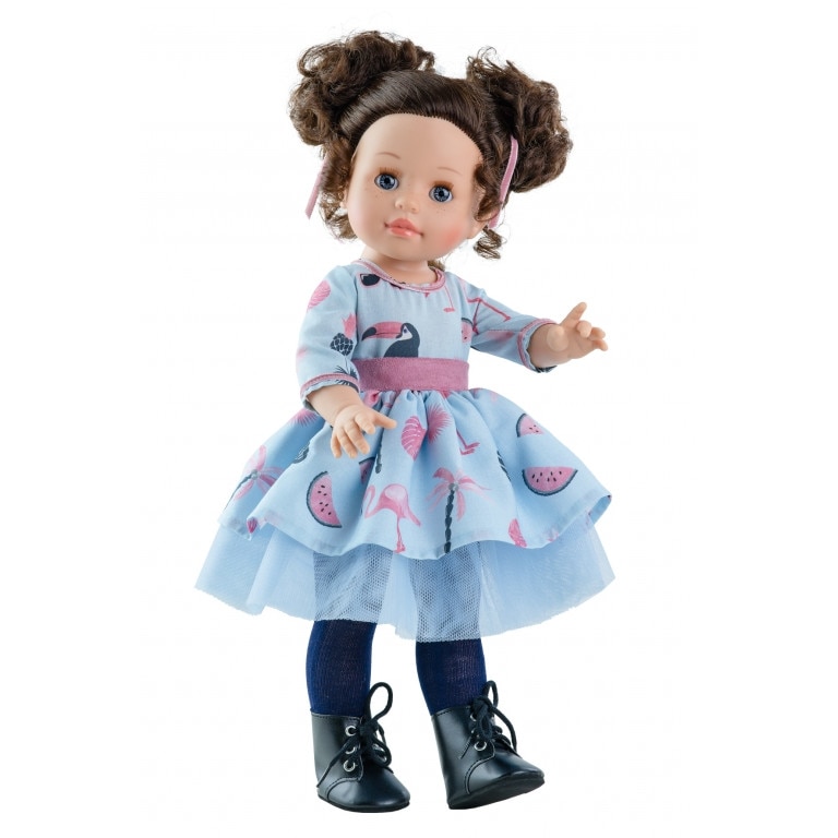 Papusa Emily in rochie bleu cu imprimeu, Paola Reina