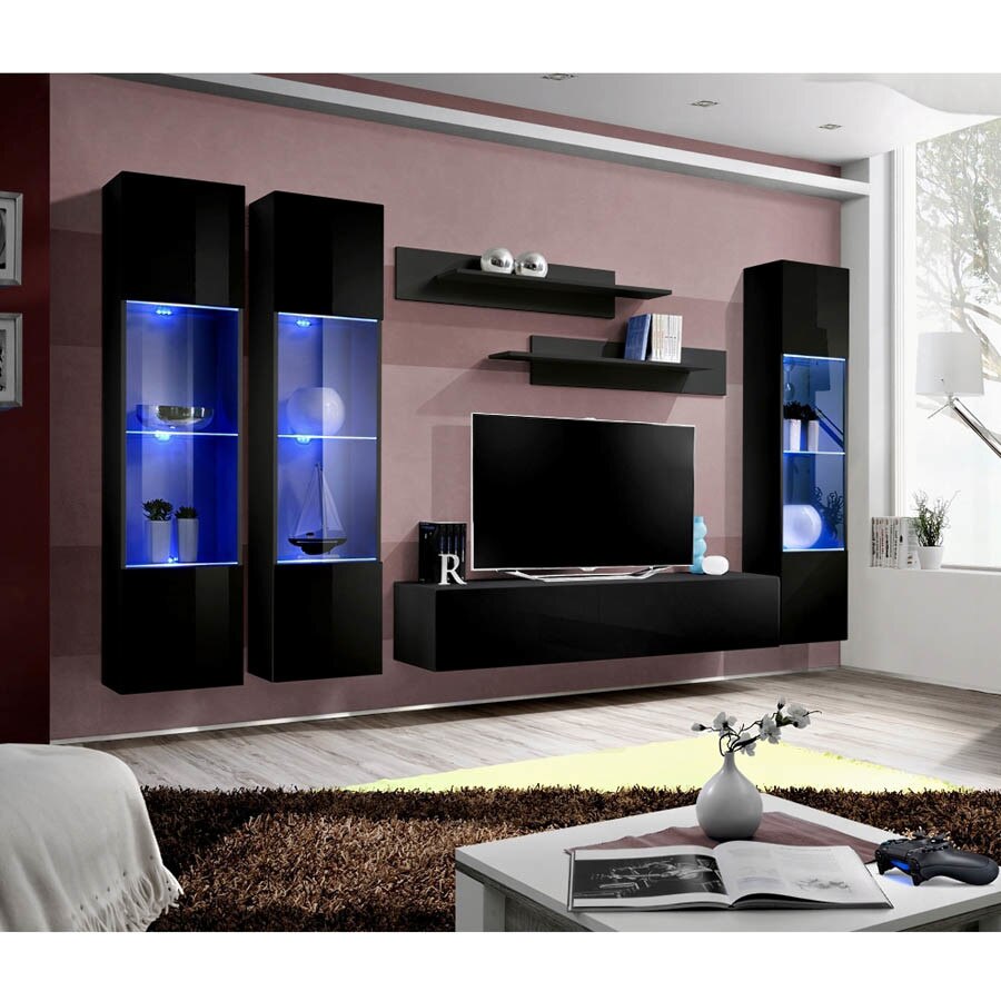 Living Genarom Fly D 23 ZZ FY C3, Negru/Negru Lucios, 310 x 190 x 40 cm