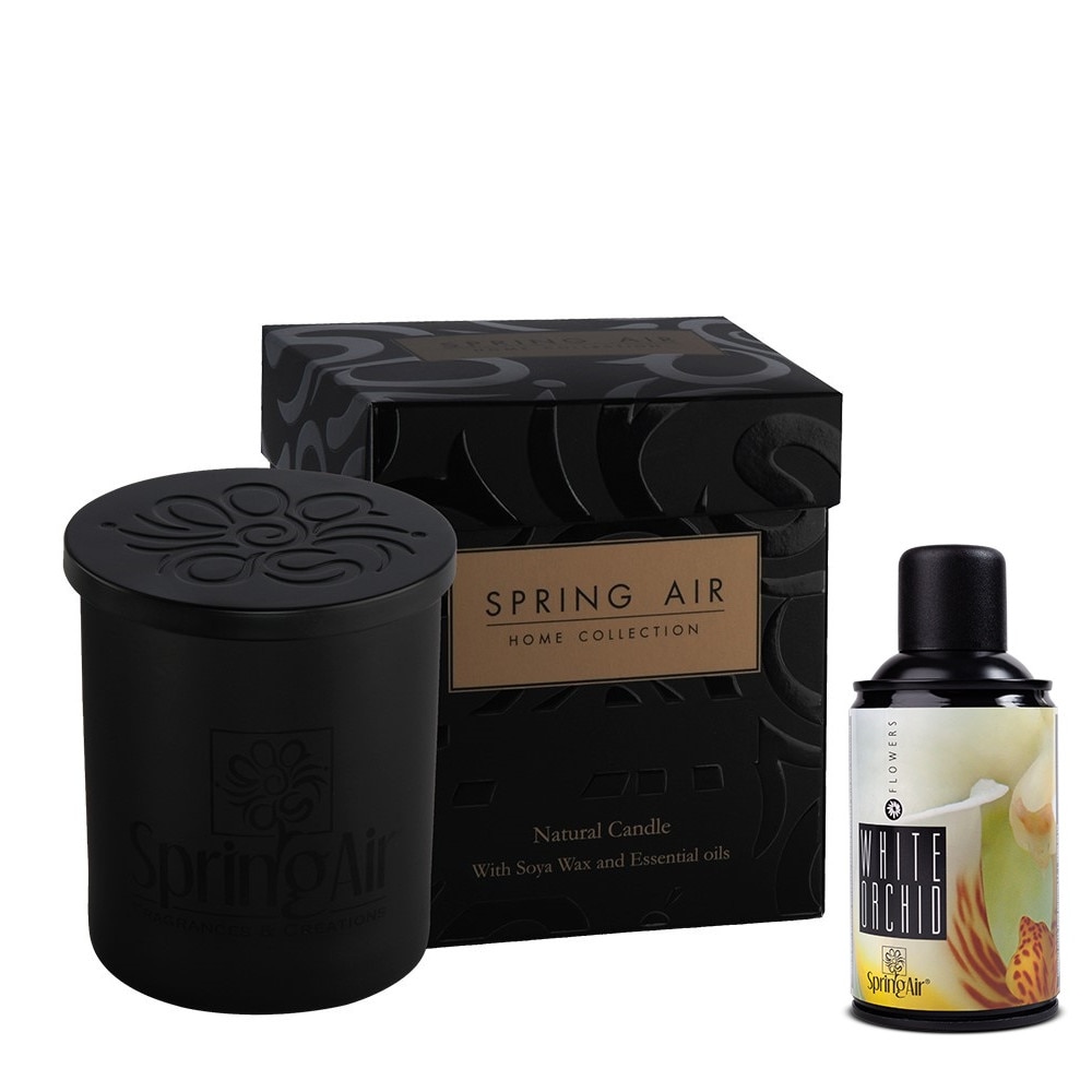 Pachet SPRING AIR- 1x Lumanare parfumata WHITE ORCHID 230ml, 1x Doza odorizanta WHITE ORCHID 250ml