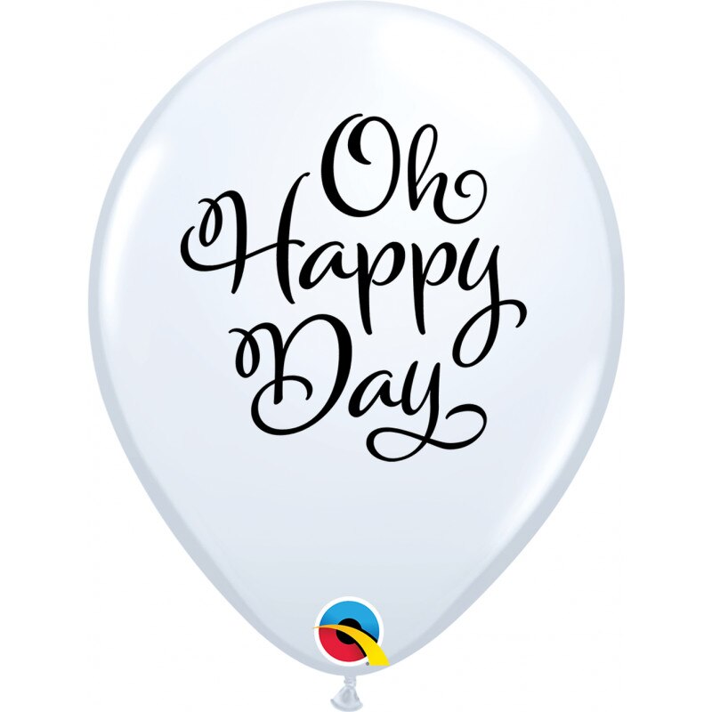 Set 10 Baloane latex 11''/28 cm inscriptionate Oh Happy Day, Qualatex 90994