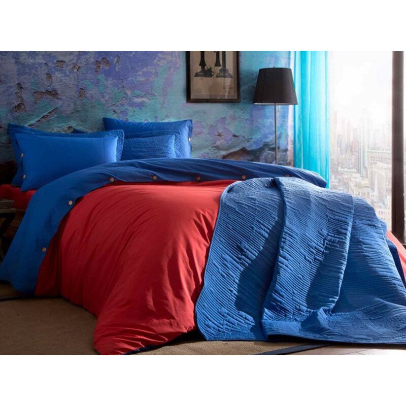 Lenjerie de pat 2 Persoane, cearsaf pat cu elastic, 4 Piese, marca TAC, model Colorful Rosu Bumbac 100%