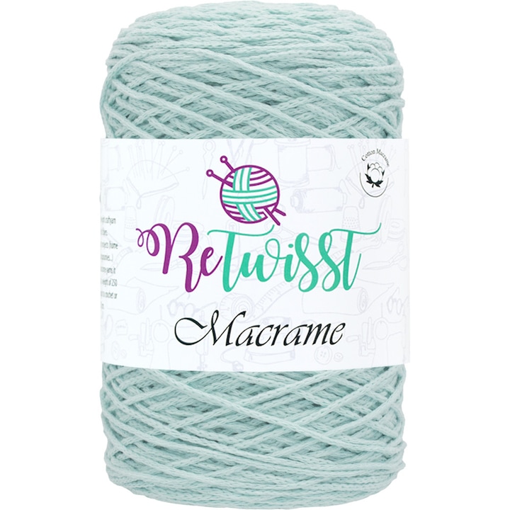 Macrame ReTwist 13 textil cérna horgoláshoz és kötéshez, pamut, türkiz, 250 m