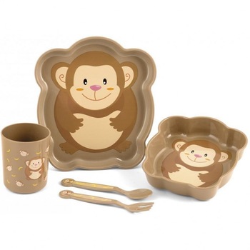 Set pentru masa Maimutica Lulabi, 5 piese, Maro Set pentru masa Maimutica Lulabi, 5 piese, Maro