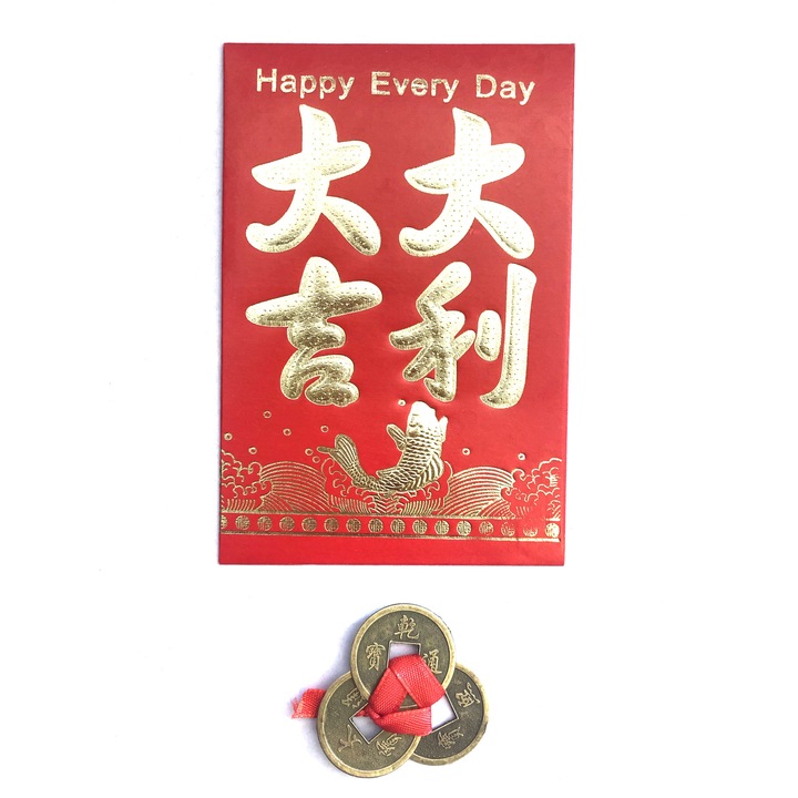 Obiect decorativ, plic cu monede feng shui, Teridor