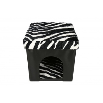 Taburet cu Spatiu Depozitare din piele ecologica si vizuina animale, 38x38x38 cm,negru Taburet cu Spatiu Depozitare din piele ecologica si vizuina animale, 38x38x38 cm,negru