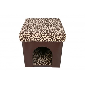 Taburet cu Spatiu Depozitare din piele ecologica si vizuina animale, 38x38x38 cm,maro Taburet cu Spatiu Depozitare din piele ecologica si vizuina animale, 38x38x38 cm,maro