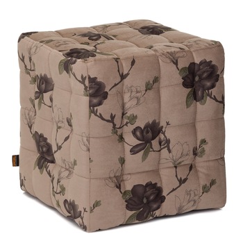Taburet QMOBILI Bump Cappuccino floral Maro, stofa plusata, tip cub Taburet QMOBILI Bump Cappuccino floral Maro, stofa plusata, tip cub