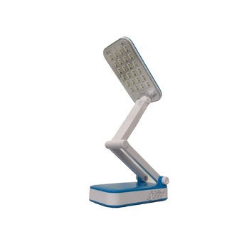 Lampa birou acumulator, alb cu albastru, 2 pozitii de lumina, cablu incarcare inclus, 24leduri, 800mAH Lampa birou acumulator, alb cu albastru, 2 pozitii de lumina, cablu incarcare inclus, 24leduri, 800mAH
