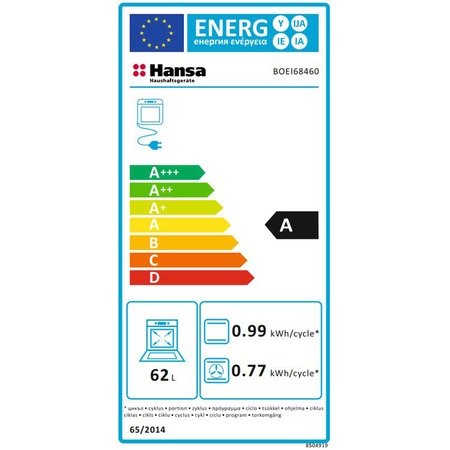 Cuptor incorporabil Hansa BOEI68460, Electric, 62 l, 9 Functii, Decongelare, Clasa A, Inox