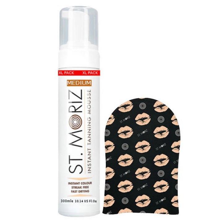 Professzionális önbarnító, St Moriz készlet, Hab, Közepes, 300 ml, kesztyűvel