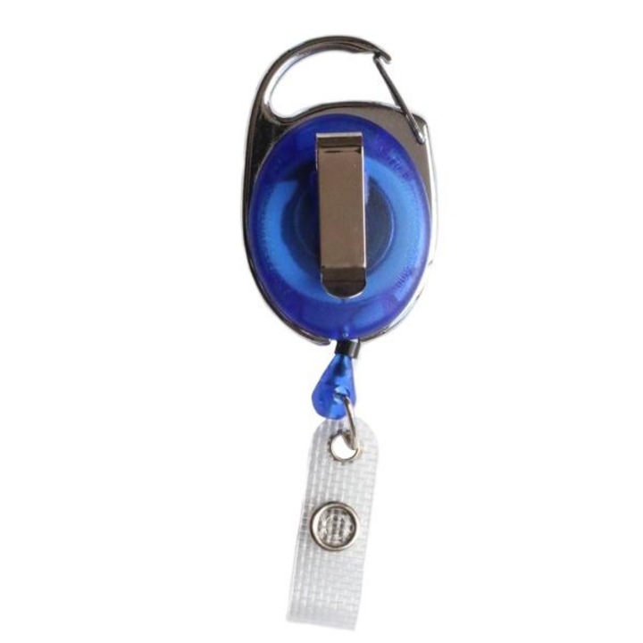 Rola ( snur ) retractabila cu clips pentru legitimatie si clips curea, CardKeep, model Premier, Albastru transparent