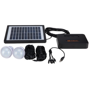Sistem solar fotovoltaic Evotools 678879, 2 becuri LED x1W, USB, panou solar 4W, acumulator 7.4V/2600 mA Sistem solar fotovoltaic Evotools 678879, 2 becuri LED x1W, USB, panou solar 4W, acumulator 7.4V/2600 mA