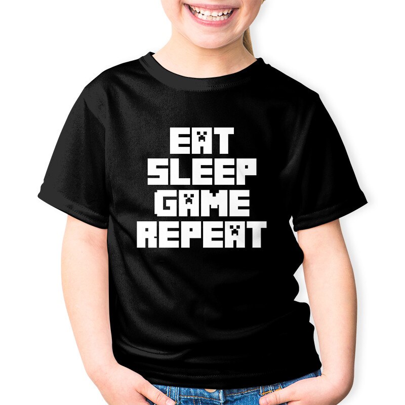 Tricou Minecraft Eat Sleep Game Repeat, negru