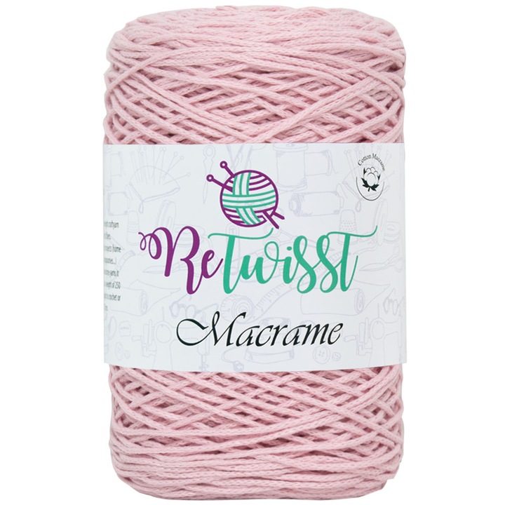 Fir Textil Macrame ReTwist 23 pentru crosetat si tricotat, bumbac, roz, 250 m