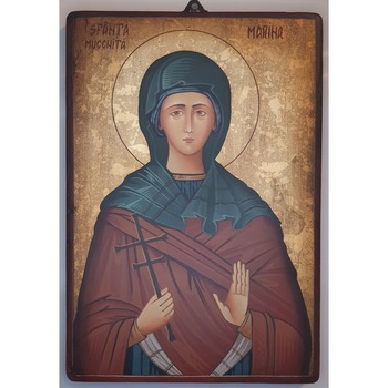 Icoana pictata pe lemn Sf. Marina, Artizanat Opait, 18X14cm Icoana pictata pe lemn Sf. Marina, Artizanat Opait, 18X14cm