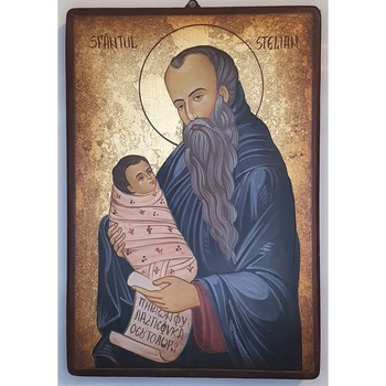 Icoana pictata pe lemn Sf. Stelian, Artizanat Opait, 44X32cm Icoana pictata pe lemn Sf. Stelian, Artizanat Opait, 44X32cm