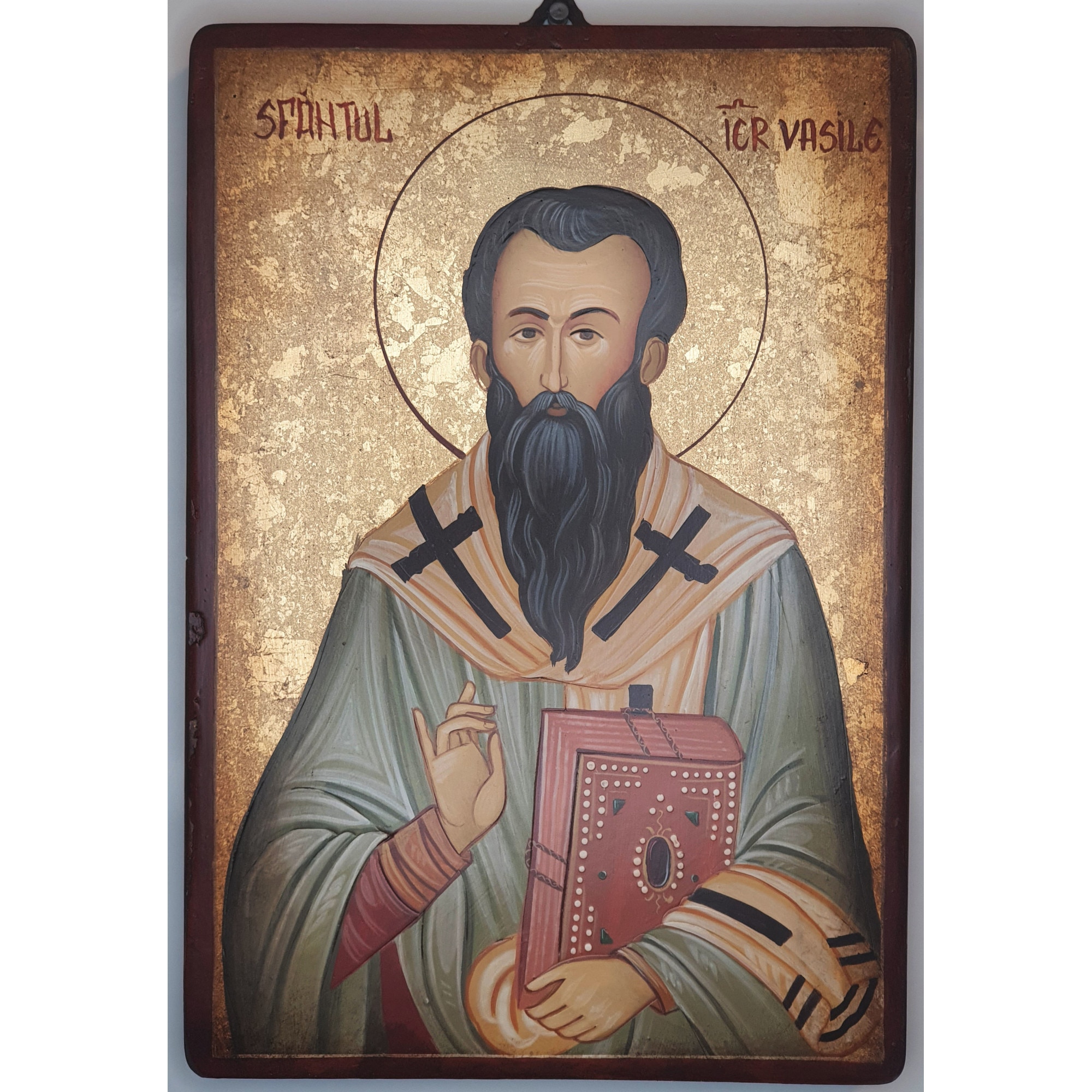 Icoana pictata pe lemn Sf. Vasile, Artizanat Opait, 44X32cm