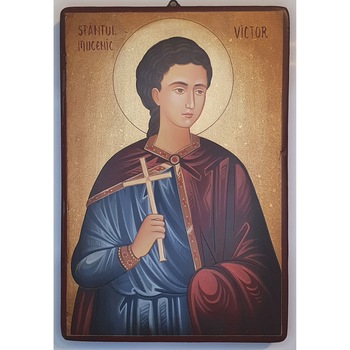 Icoana pictata pe lemn Sf. Victor, Artizanat Opait, 32X22cm Icoana pictata pe lemn Sf. Victor, Artizanat Opait, 32X22cm