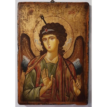Icoana pictata pe lemn Bizantina Speciala Sf. Arh Gabriel, Artizanat Opait, 22X18cm Icoana pictata pe lemn Bizantina Speciala Sf. Arh Gabriel, Artizanat Opait, 22X18cm