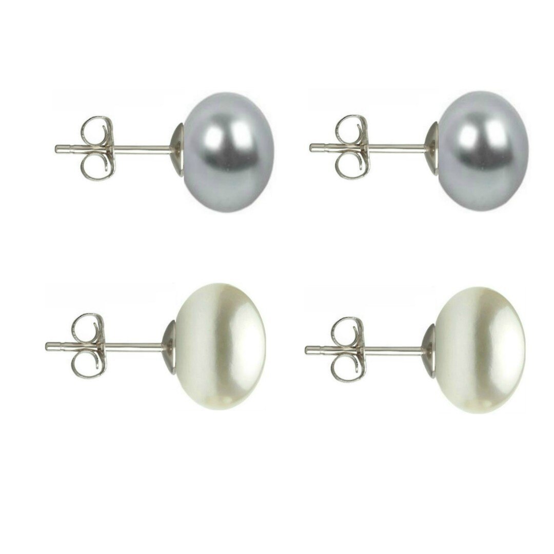 Set Cercei Argint cu Perle Naturale Gri si Albe de 10 mm
