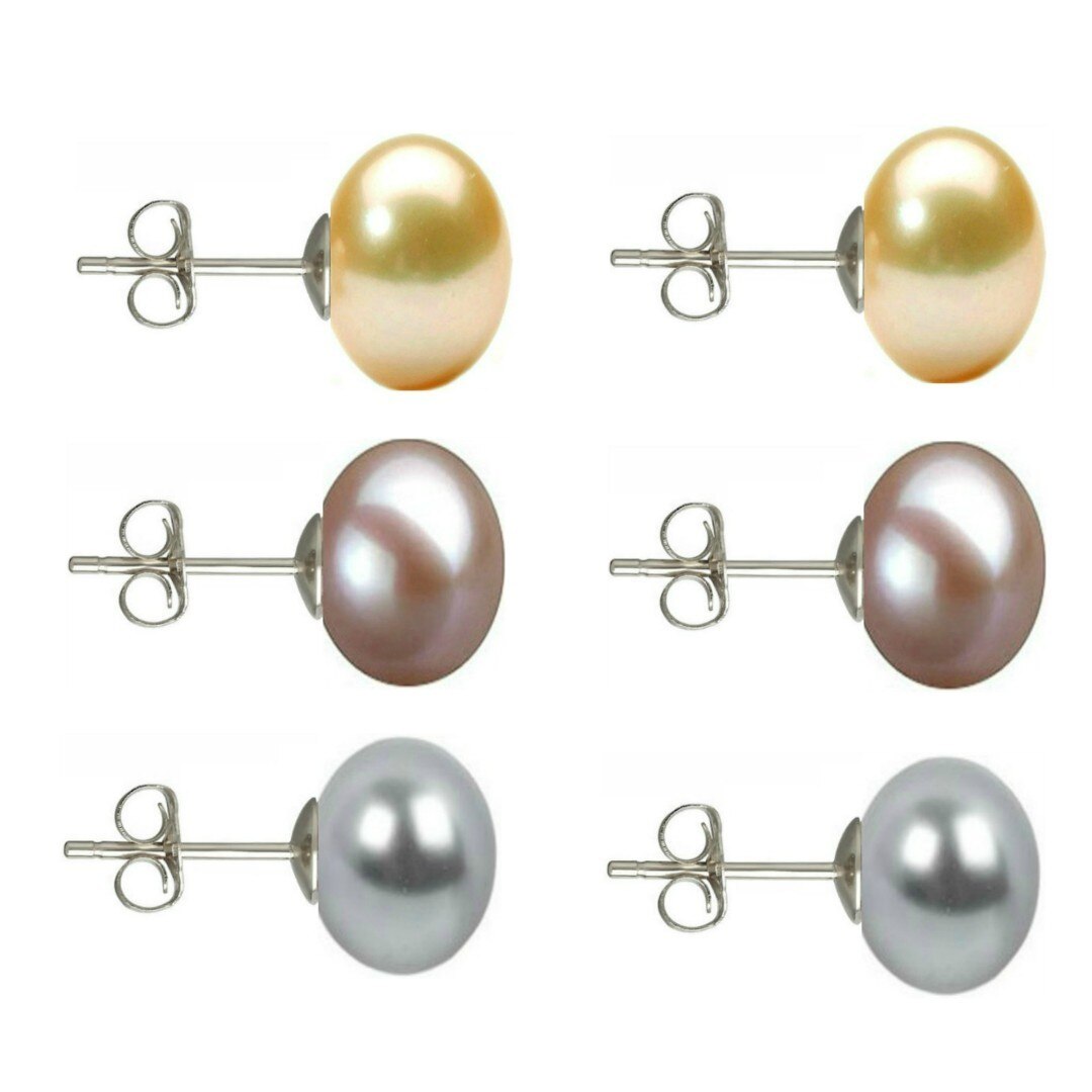 Set Cercei Argint cu Perle Naturale Crem, Lavanda si Gri de 10 mm