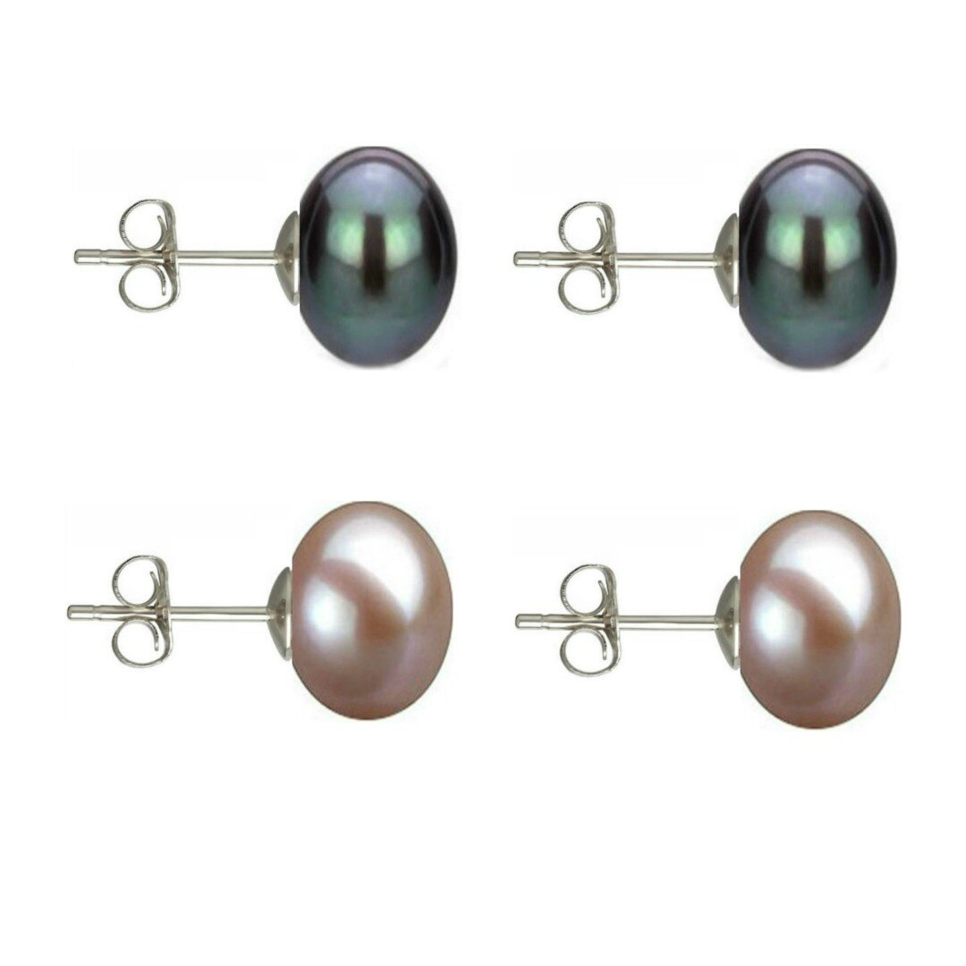 Set Cercei Argint cu Perle Naturale Negre si Lavanda de 10 mm