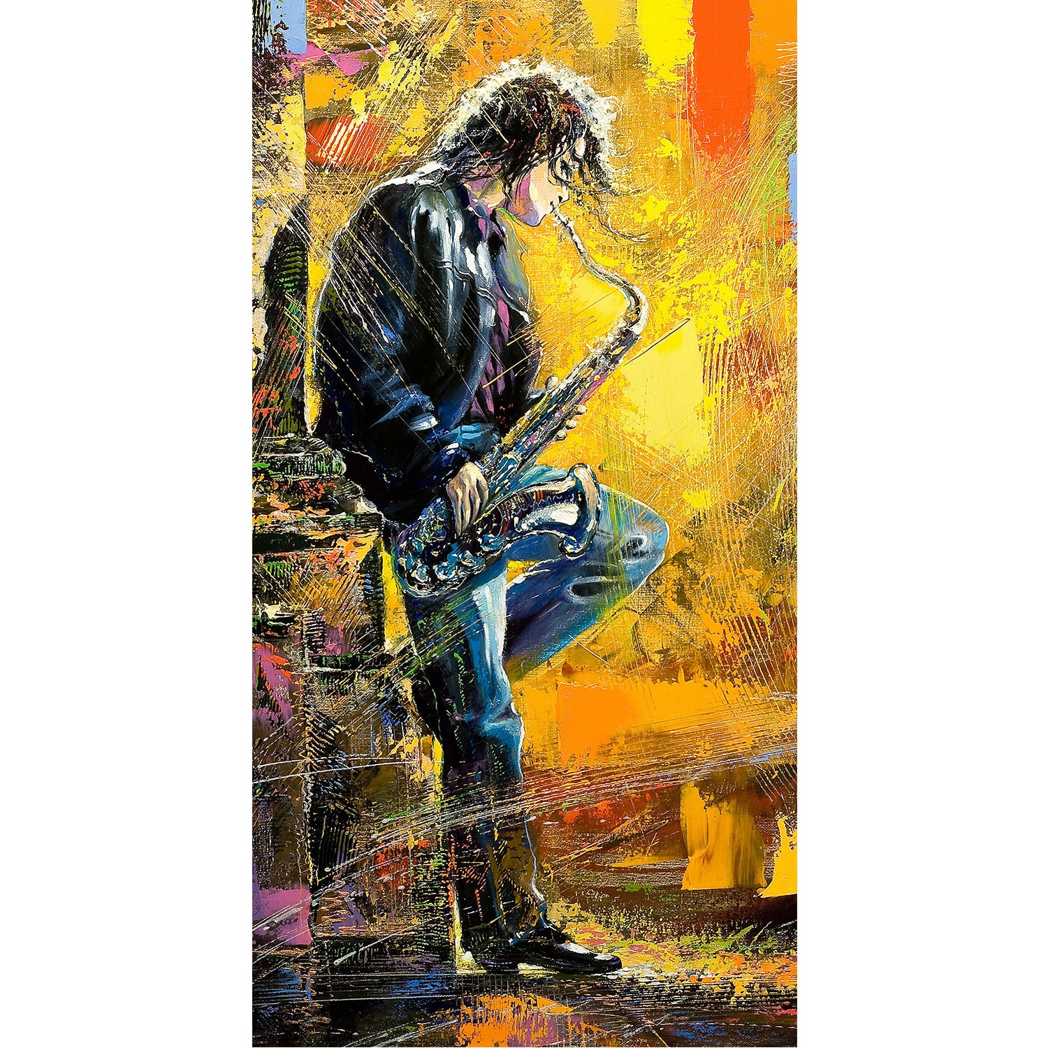 Fototapet autoadeziv ''the young guy playing a saxophone'' - 130 x 250 cm