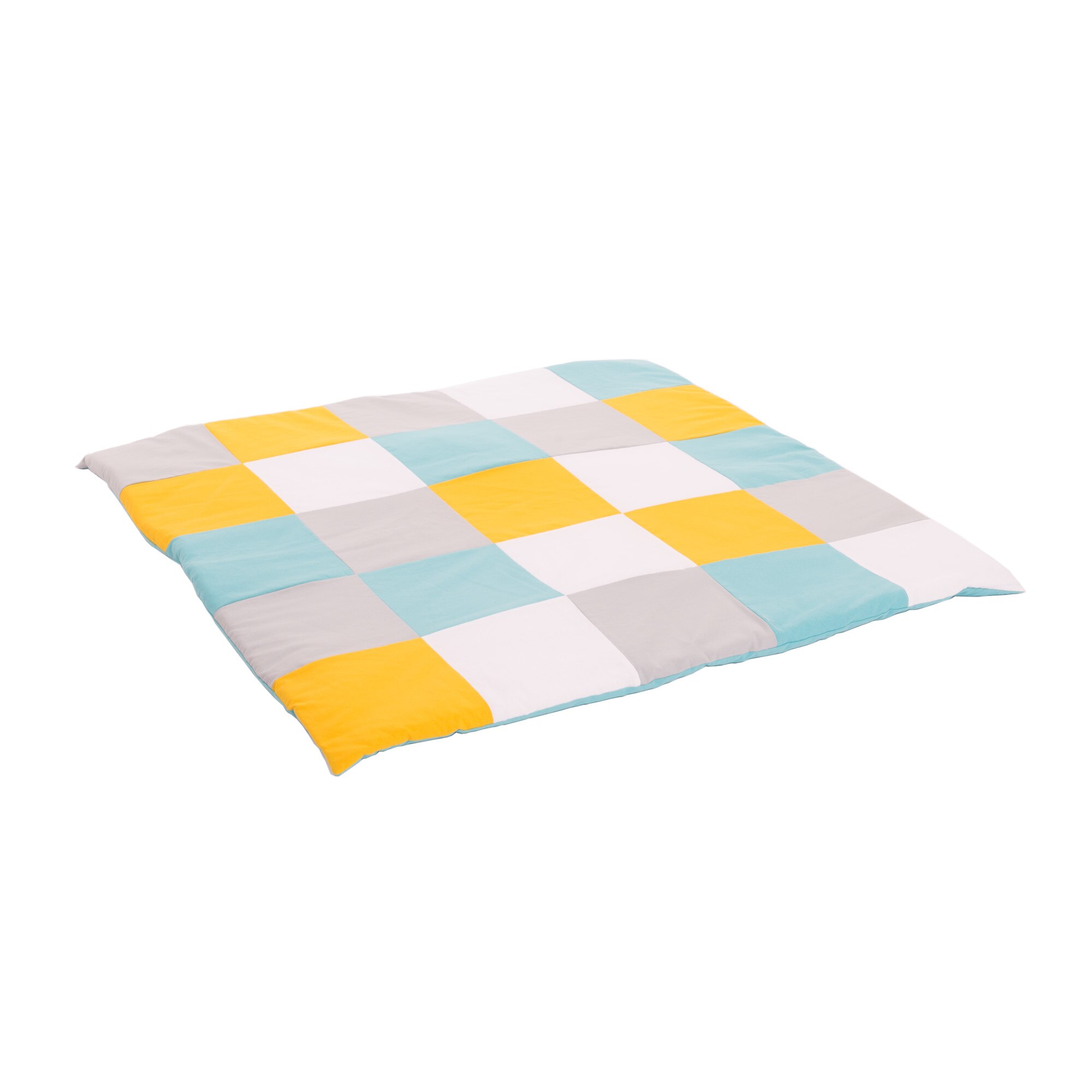 Salteluta de joaca copii Let's Play, din bumbac si umplutura hipoalergenica, multicolora, 100 x 100 cm