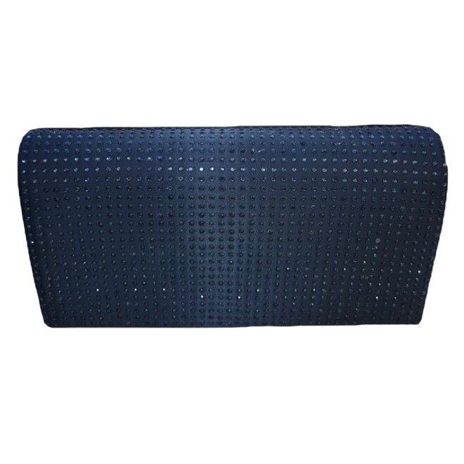 Poseta trendy din saten fin de cu pietre fine, model tip plic,D&J Exclusive, bleumarin