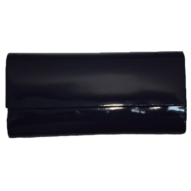 Poseta din material lucios, tip plic cu clapeta simpla,D&J Exclusive, bleumarin