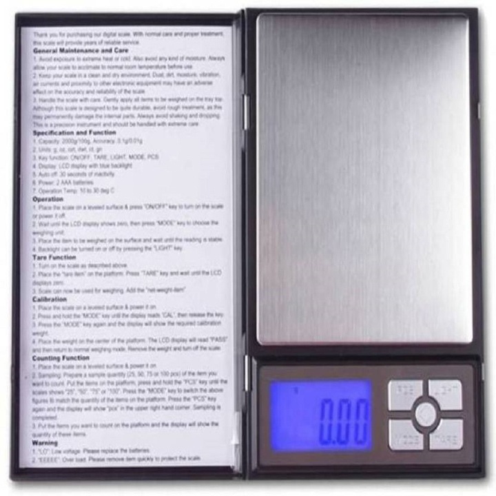 Elektronikus mérleg Notebook sorozat, nagy pontosság x 0,01 g, 6 féle mértékegység, + elem, fekete