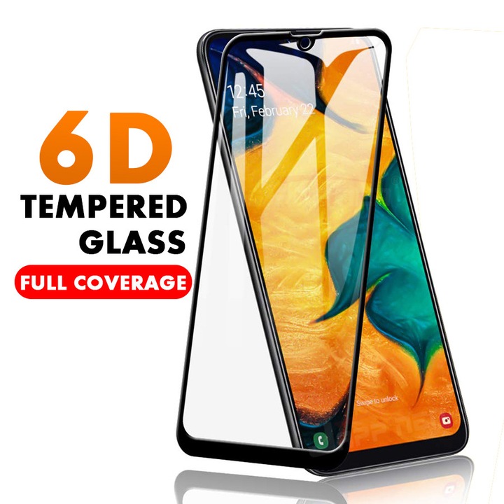 6D Full Face Стъклен протектор FENiX® за Samsung A70, Черен