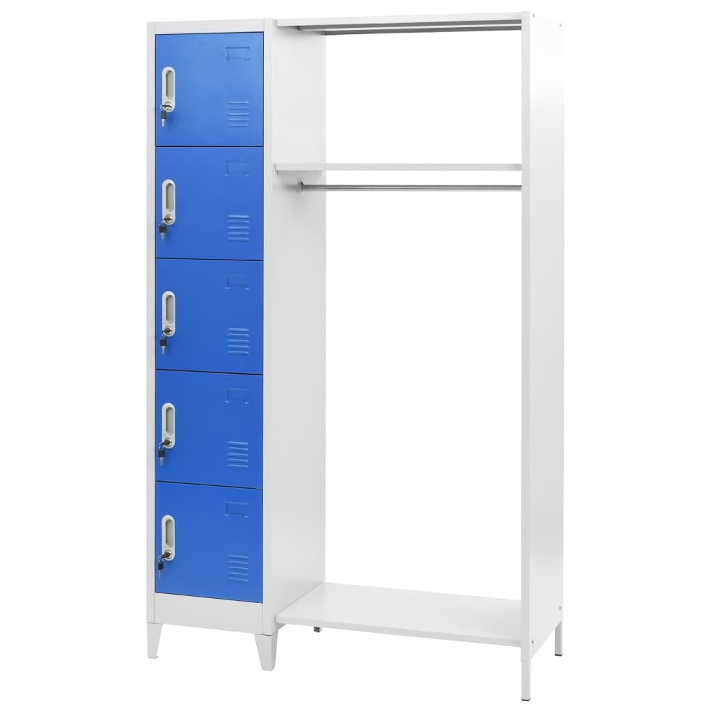 Dulap de depozitare, vestiar, cu polita haine, vidaXL, Metal, Albastru si gri, 110 x 50 x 180 cm