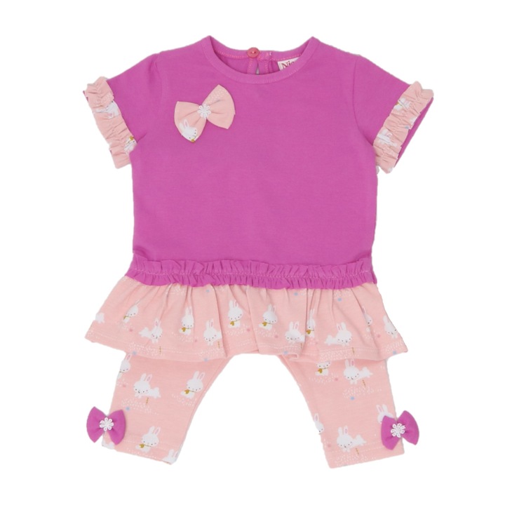 Set tricou si pantaloni trei sferturi, Nicos Kids Fashion, fete, Fucsia/Roz