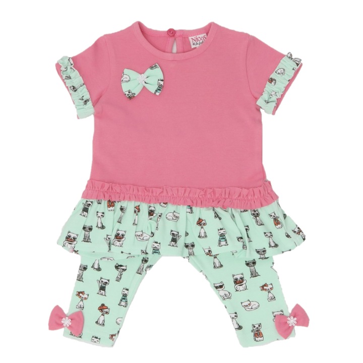 Set tricou si pantaloni trei sferturi, Nicos Kids Fashion, Caramiziu si verde