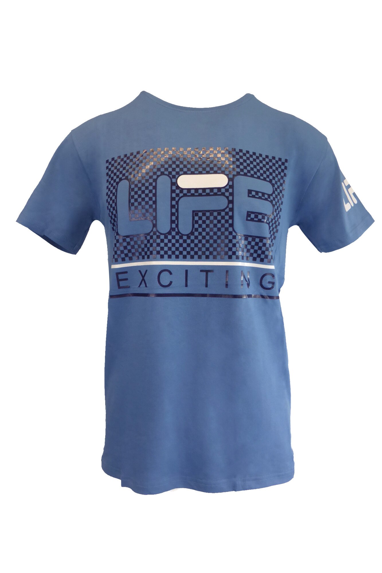 Tricou - UNIVERS FASHION - albastru deschis cu logo 