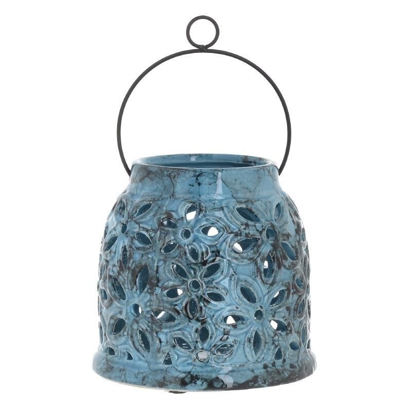 Felinar din ceramica Blue, cu toarta, 15 x 15 x 14 cm