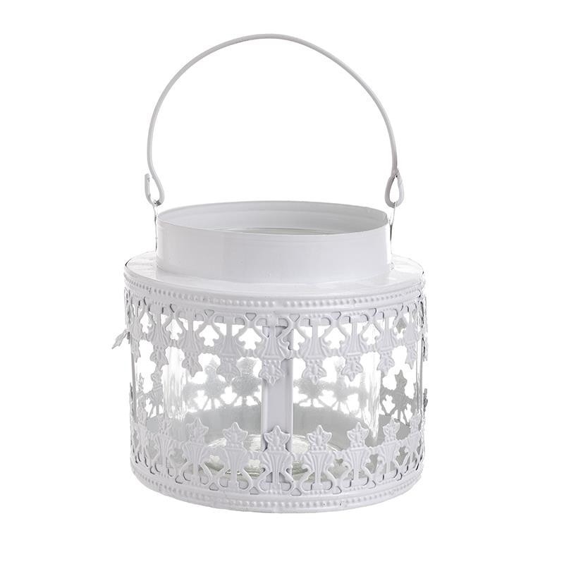 Felinar Alb din sticla si metal, 15.5 x 13.5 cm