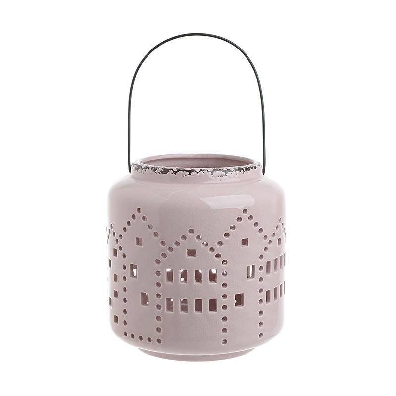 Felinar Vintage Pink din ceramica, 17,6 cm x 17,6 cm x 18.5 cm