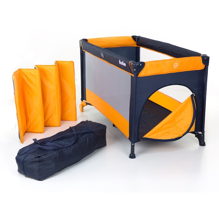 Est KINDERCARE ™ Összecsukható Utazóágy matraccal, hordozótáskával, cipzáras zseb a gyermekek számára, mosható anyag, féktárcsák, narancs