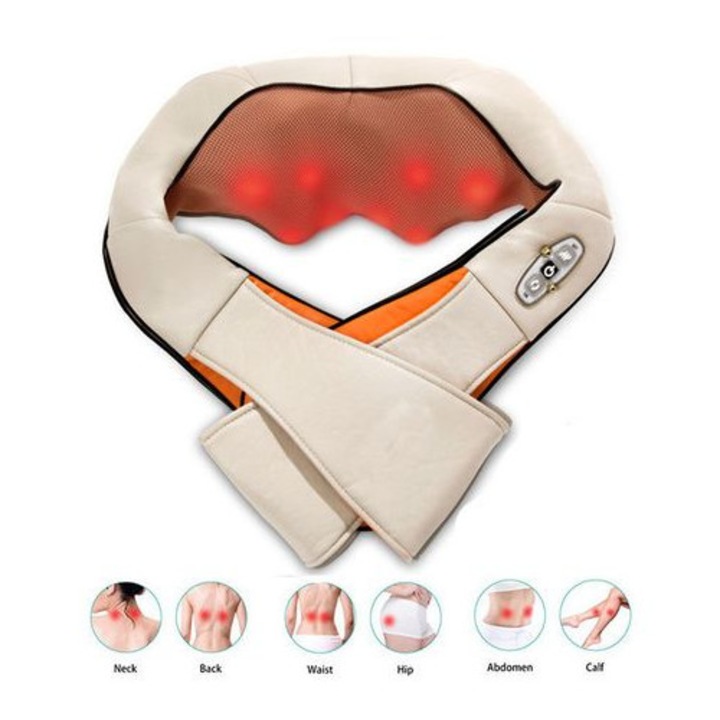 Aparat masaj Neck Massager pentru relaxare dar si dureri musculare, vibratii intense cu variatii programe si role Shiatsu, New Generation by Urban Trends ®