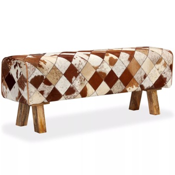 Canapea tip bancheta de intrare cu tapiterie din piele naturala, model romburi, vidaXL, 120 x 30 x 45 cm, Multicolor Canapea tip bancheta de intrare cu tapiterie din piele naturala, model romburi, vidaXL, 120 x 30 x 45 cm, Multicolor
