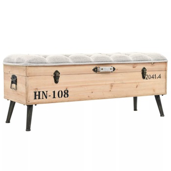 Canapea tip banca depozitare, pentru intrare, vidaXL, lemn si tapiterie textila, Crem, 120 x 40 x 50 cm Canapea tip banca depozitare, pentru intrare, vidaXL, lemn si tapiterie textila, Crem, 120 x 40 x 50 cm