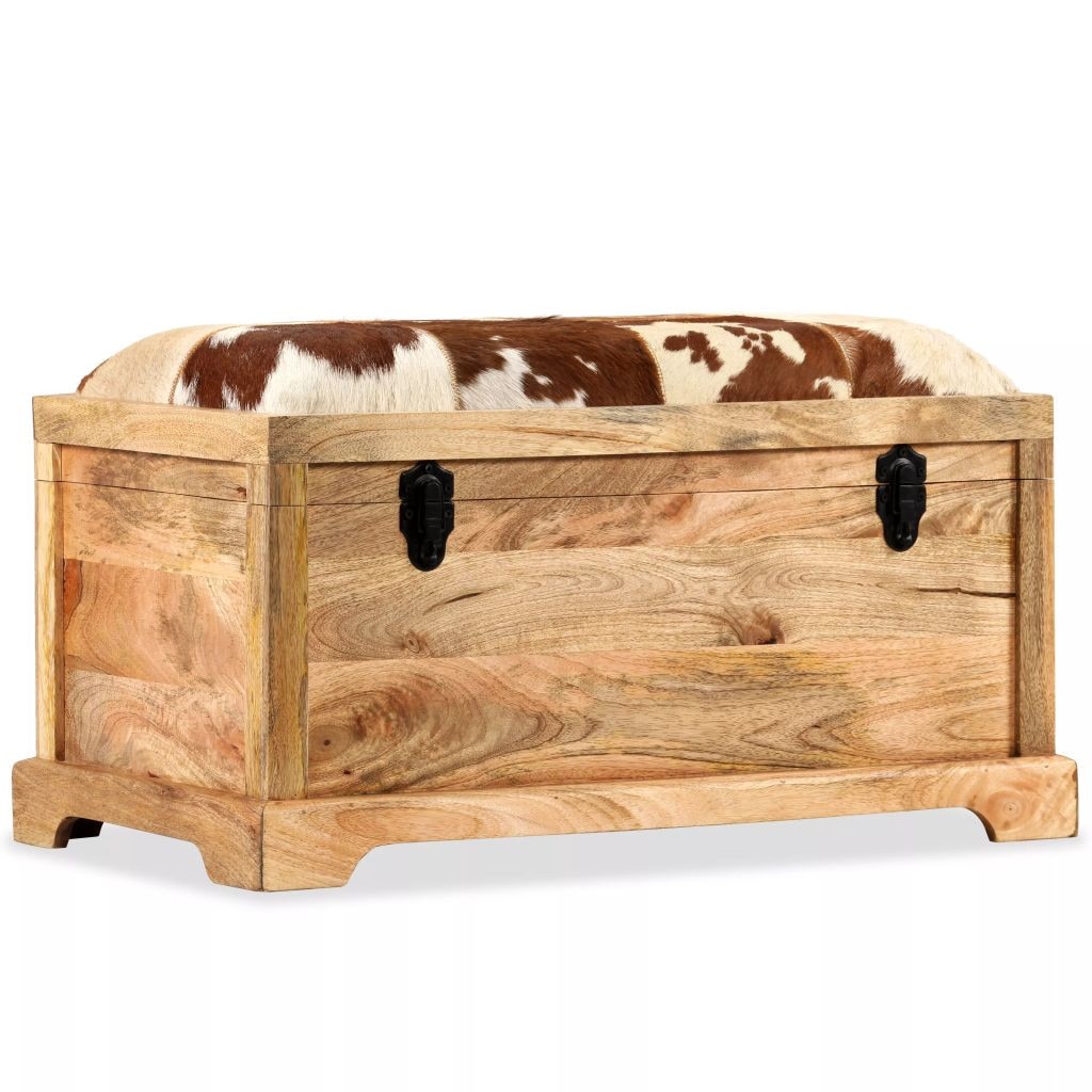 Canapea tip bancheta de intrare, cu zona de depozitare, vidaXL, Piele, Maro, 80 x 44 x 44 cm