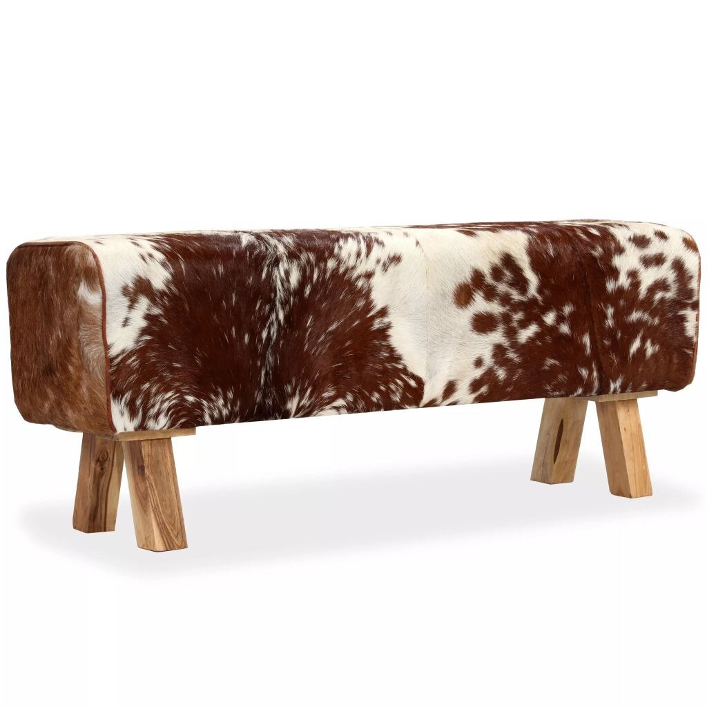 Canapea tip bancheta de intrare cu tapiterie din piele naturala de capra, vidaXL, 120 x 30 x 45 cm, Multicolor