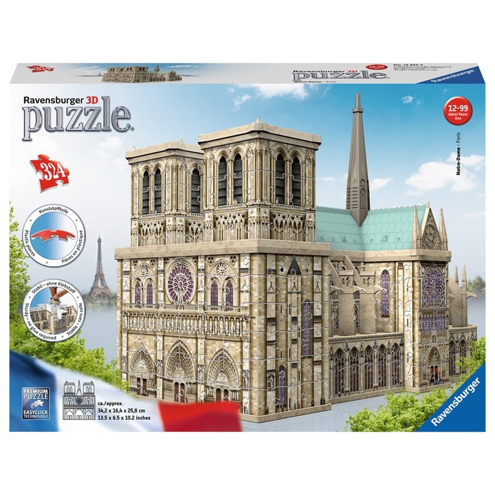 Пъзел Ravensburger 3D - Notre Dame, 324 части