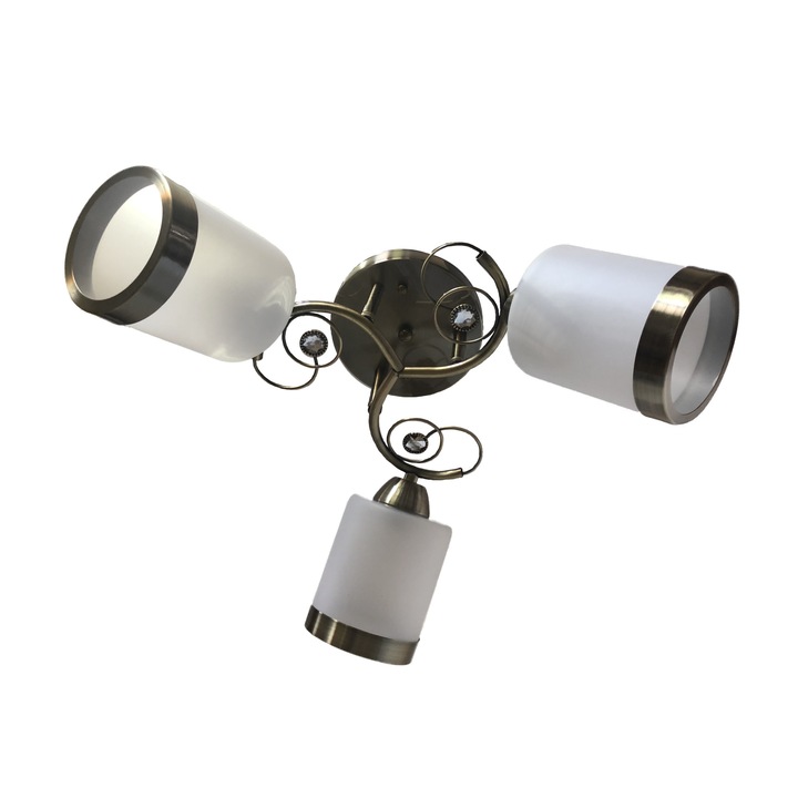 Lustra dc 1021, schelet metalic antichizat, abajur alb mat, 3*E27