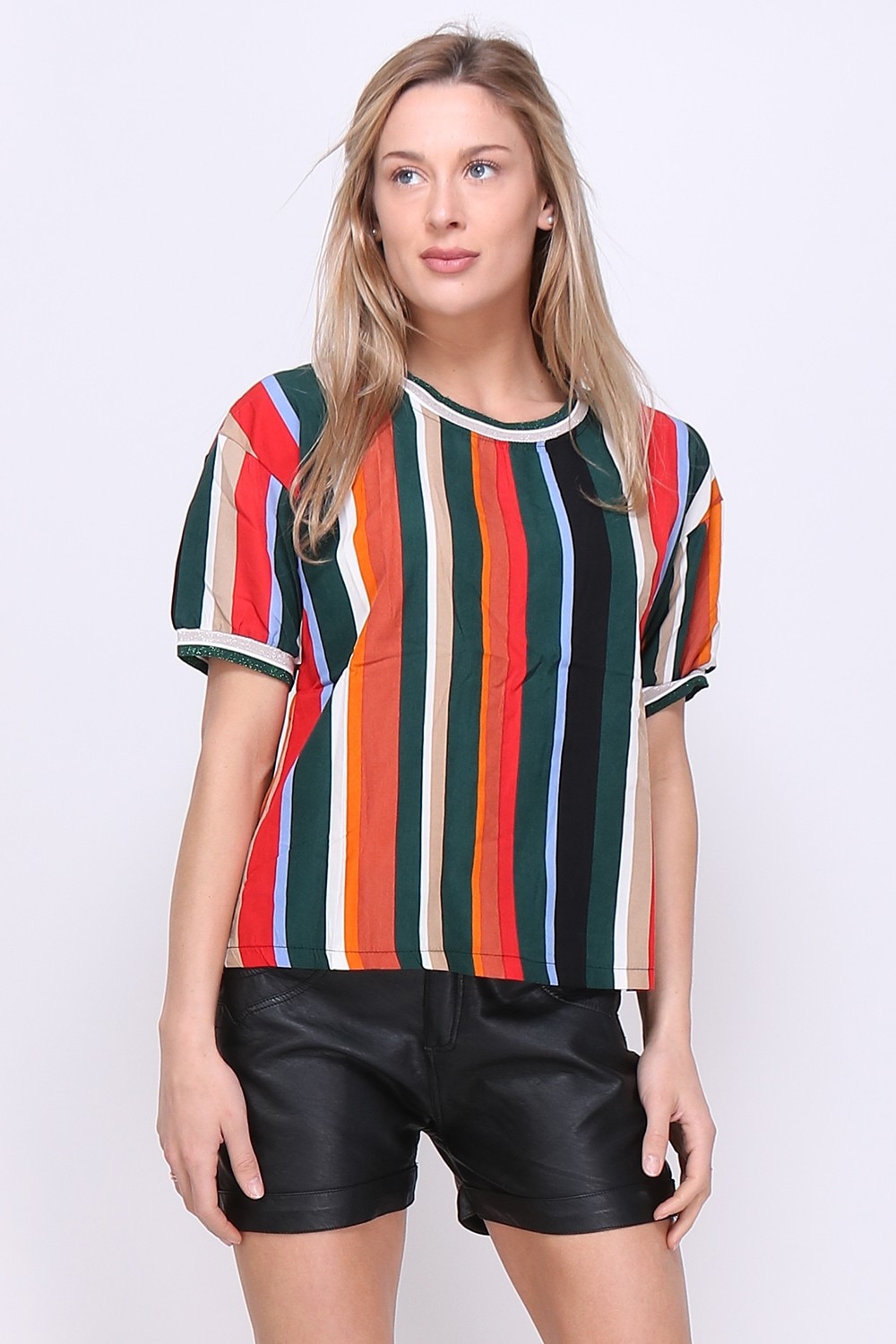 Bluza cu imprimeu in dungi, Multicolor, S-M