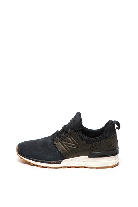 New Balance, Спортни обувки 574 с набук и кожа, Черен, 6.5